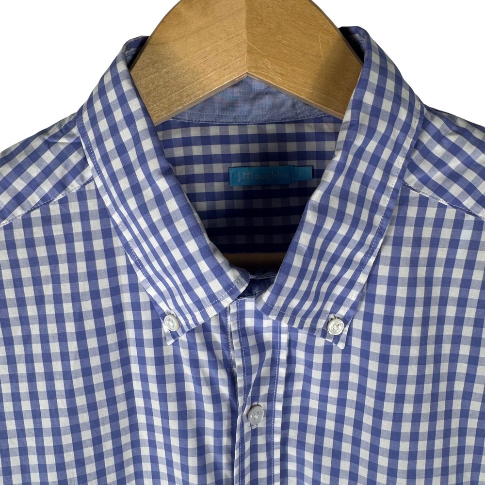 J.McLaughlin Shirt Mens L Blue White Gingham Cotton Button Down - Picture 6 of 8